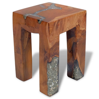 vidaXL Stool Solid Teak Wood and Resin - Giant Lobelia