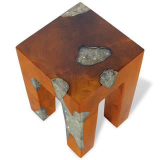 vidaXL Stool Solid Teak Wood and Resin - Giant Lobelia