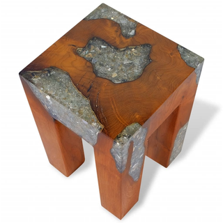 vidaXL Stool Solid Teak Wood and Resin - Giant Lobelia