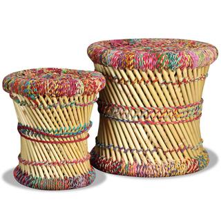 Stools with Chindi Details 2 pcs Multicolour Bamboo - Giant Lobelia