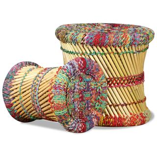 Stools with Chindi Details 2 pcs Multicolour Bamboo - Giant Lobelia