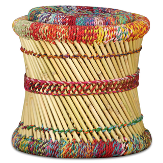 Stools with Chindi Details 2 pcs Multicolour Bamboo - Giant Lobelia