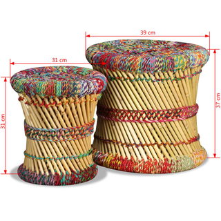 Stools with Chindi Details 2 pcs Multicolour Bamboo - Giant Lobelia