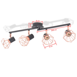 Ceiling Lamp with 4 Spotlights E14 Black and Copper - Giant Lobelia