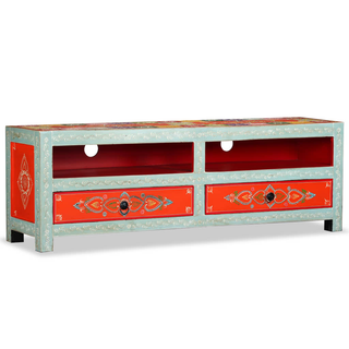 vidaXL TV Cabinet Solid Mango Wood Hand Painted - Giant Lobelia