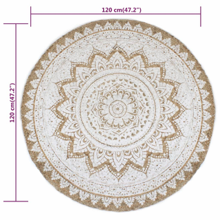 Area Rug Braided Jute Printed 120 cm Round - Giant Lobelia