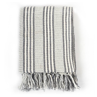 vidaXL Throw Cotton Stripes 160x210 cm Grey and White - Giant Lobelia