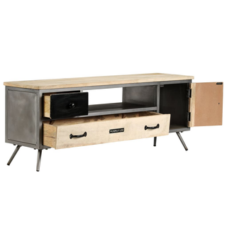 vidaXL TV Cabinet Solid Mango Wood and Steel 120x30x45 cm - Giant Lobelia