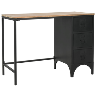 vidaXL Single Pedestal Desk Solid Firwood and Steel 100x50x76 cm - Giant Lobelia