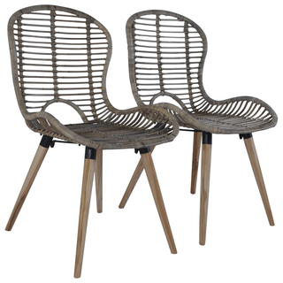 vidaXL Dining Chairs 4 pcs Brown Natural Rattan - Giant Lobelia