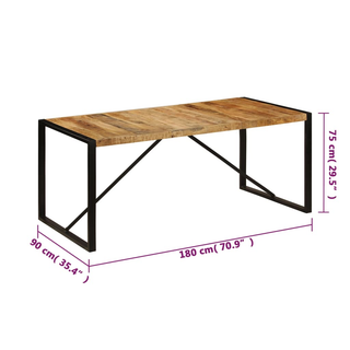 vidaXL Dining Table 180x90x75 cm Solid Mango Wood - Giant Lobelia