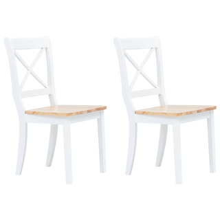 vidaXL Dining Chairs 2 pcs White and Light Wood Solid Rubber Wood - Giant Lobelia