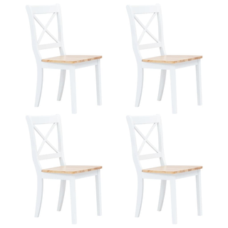 vidaXL Dining Chairs 4 pcs White and Light Wood Solid Rubber Wood - Giant Lobelia