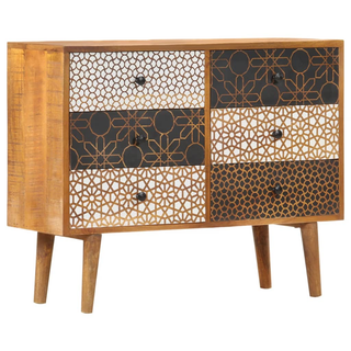 vidaXL Sideboard with Printed Pattern 90x30x70 cm Solid Mango Wood - Giant Lobelia