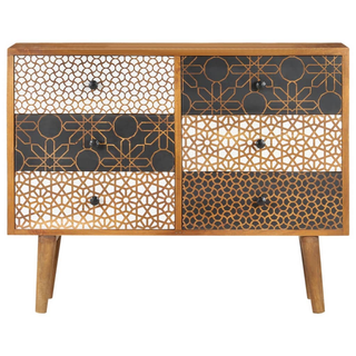 vidaXL Sideboard with Printed Pattern 90x30x70 cm Solid Mango Wood - Giant Lobelia