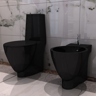 Black Ceramic Toilet & Bidet Set - Giant Lobelia