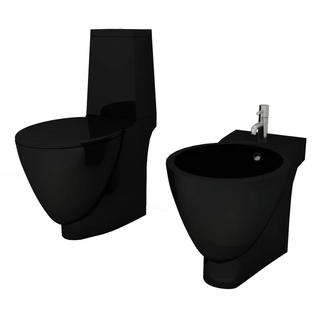 Black Ceramic Toilet & Bidet Set - Giant Lobelia