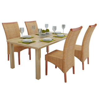 vidaXL Dining Chairs 4 pcs Brown Natural Rattan - Giant Lobelia