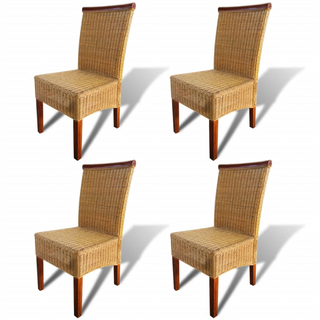 vidaXL Dining Chairs 4 pcs Brown Natural Rattan - Giant Lobelia