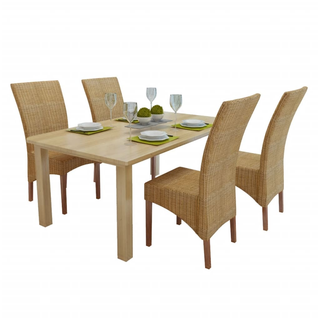 Dining Chairs 4 pcs Brown Natural Rattan - Giant Lobelia