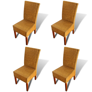 Dining Chairs 4 pcs Brown Natural Rattan - Giant Lobelia