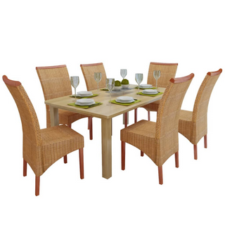 vidaXL Dining Chairs 6 pcs Brown Natural Rattan - Giant Lobelia