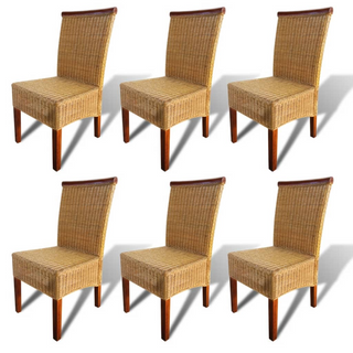 vidaXL Dining Chairs 6 pcs Brown Natural Rattan - Giant Lobelia