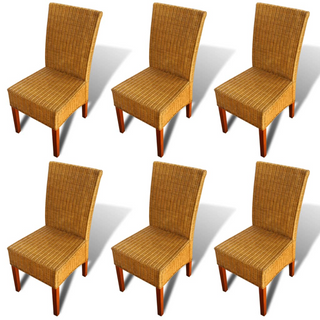 vidaXL Dining Chairs 6 pcs Brown Natural Rattan - Giant Lobelia