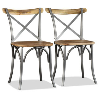 Dining Chairs 4 pcs Solid Mango Wood and Steel Cross Back - Giant Lobelia