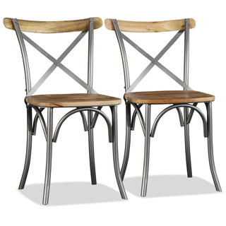 Dining Chairs 4 pcs Solid Mango Wood and Steel Cross Back - Giant Lobelia