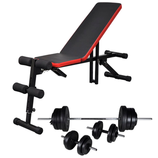 Adjustable Sit-up Bench with Barbell and Dumbbell Set 60.5 kg - Giant Lobelia