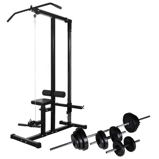 vidaXL Power Tower with Barbell and Dumbbell Set 30.5 kg - Giant Lobelia