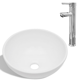 Bathroom Basin with Mixer Tap Ceramic Round White - Giant Lobelia