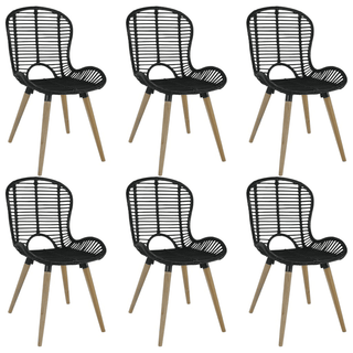 Dining Chairs 6 pcs Black Natural Rattan - Stylish and Durable | Shop Now - Giant Lobelia