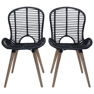 Dining Chairs 6 pcs Black Natural Rattan - Stylish and Durable | Shop Now - Giant Lobelia