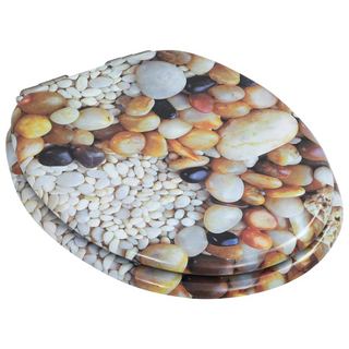 WC Toilet Seats 2 pcs with Soft Close Lids MDF Pebbles Design - Giant Lobelia