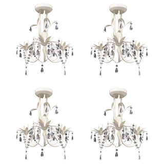 vidaXL Crystal Pendant Ceiling Lamp Chandeliers 4 pcs Elegant White - Giant Lobelia