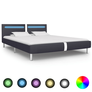 Bed Frame with LED Black Faux Leather 150x200 cm 5FT King Size - Giant Lobelia