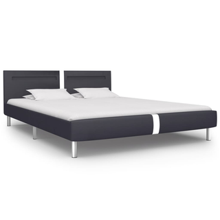 Bed Frame with LED Black Faux Leather 150x200 cm 5FT King Size - Giant Lobelia