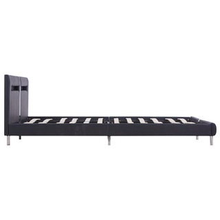 Bed Frame with LED Black Faux Leather 150x200 cm 5FT King Size - Giant Lobelia