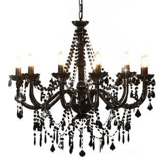 Chandelier with Beads Black 12 x E14 Bulbs - Giant Lobelia