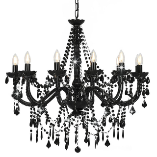 Chandelier with Beads Black 12 x E14 Bulbs - Giant Lobelia