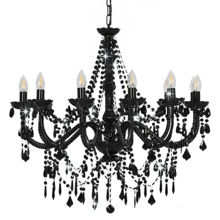 Chandelier with Beads Black 12 x E14 Bulbs - Giant Lobelia