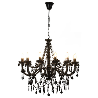 Chandelier with Beads Black 12 x E14 Bulbs - Giant Lobelia