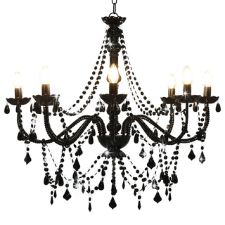 Chandelier with Beads Black 8 x E14 Bulbs - Giant Lobelia