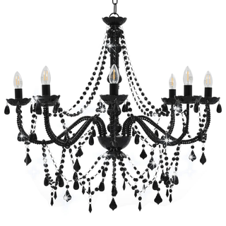 Chandelier with Beads Black 8 x E14 Bulbs - Giant Lobelia