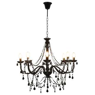 Chandelier with Beads Black 8 x E14 Bulbs - Giant Lobelia