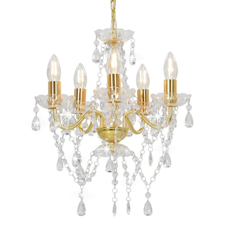 Chandelier with Crystal Beads Golden Round 5 x E14 - Giant Lobelia