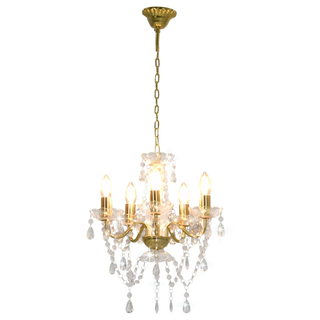 Chandelier with Crystal Beads Golden Round 5 x E14 - Giant Lobelia