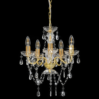 Chandelier with Crystal Beads Golden Round 5 x E14 - Giant Lobelia